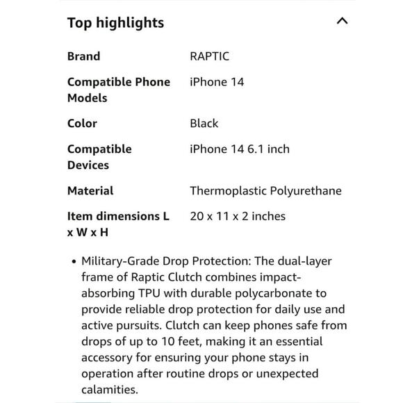 RAPTIC Clutch iPhone 14 Case Military Grade 10ft Drop Protection 6.1 in Black S6 - Picture 6 of 8